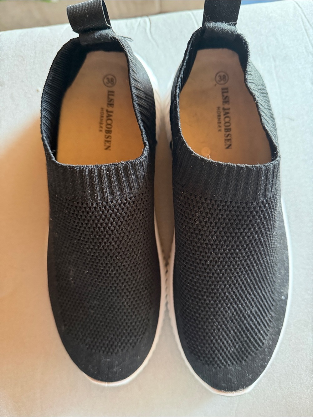 Ilse Jacobsen Black Knit Slip-On Sneakers with White Sole